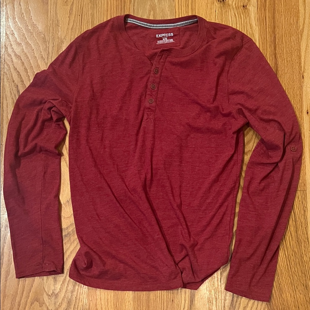 Express Men's Red Long Sleeve Henley